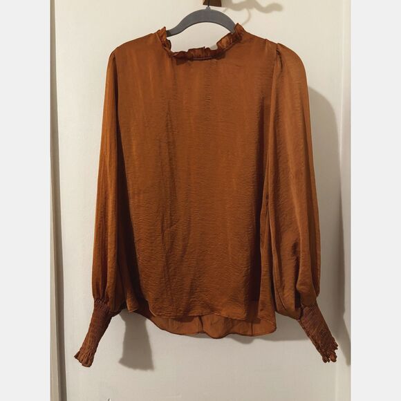 HYFVE Rust Ruffle Neck Blouse Womens S Cottagecore Fairycore Boho Romantic Poet - Picture 4 of 7